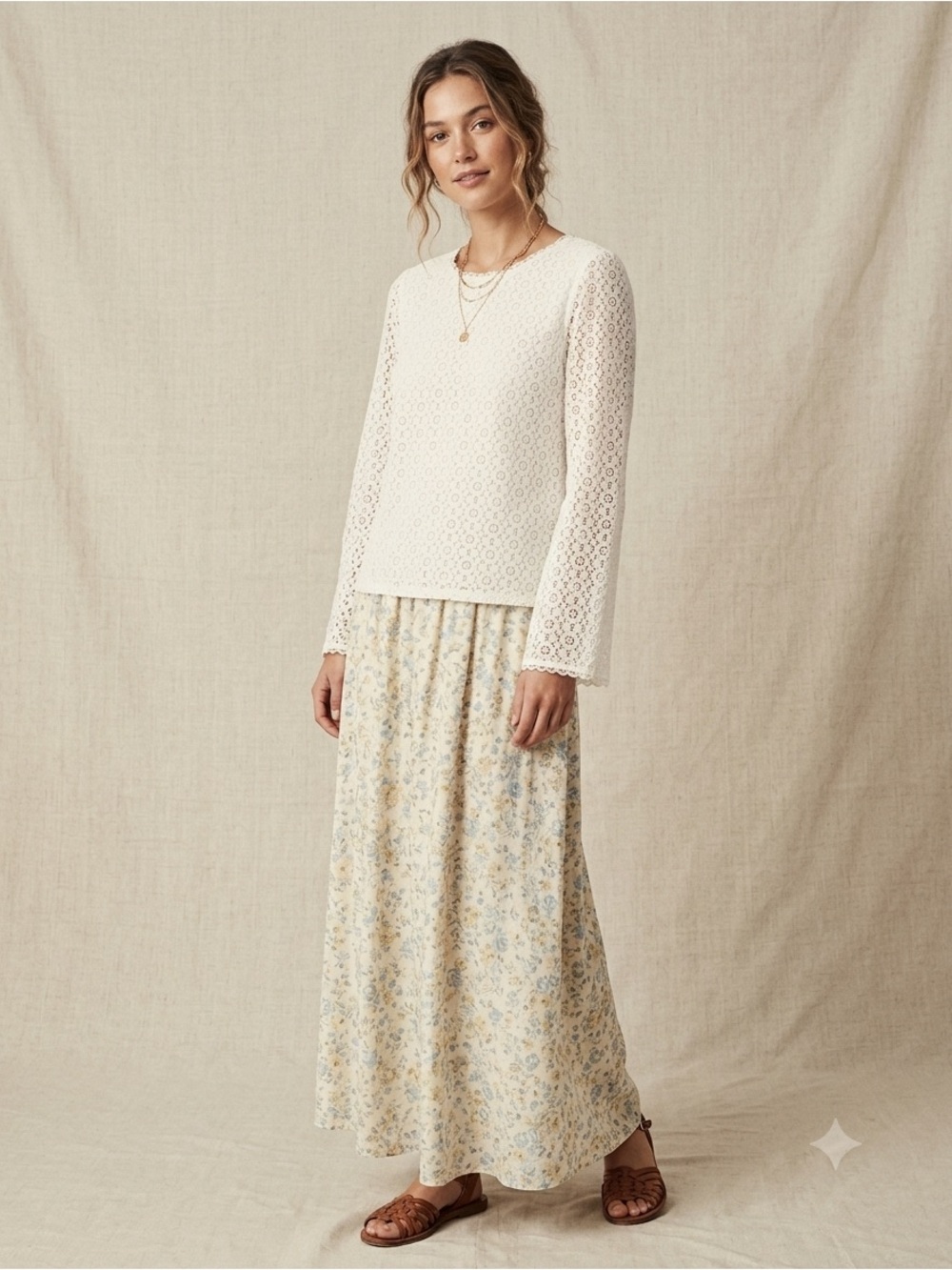 Banana Republic Eyelet Lace Bell Sleeve Cotton Top Size Small